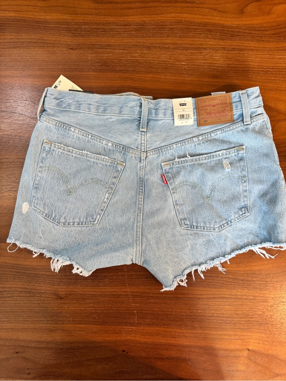 Levi's Light Blue Distressed 501 Denim Cutoff Shorts - Picture 3 of 7